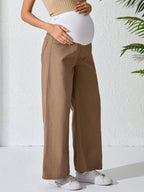 جينز أمومة كاجوال بساق واسع ولون متباين قابل للتعديل الخصر - Pink&blue