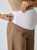 جينز أمومة كاجوال بساق واسع ولون متباين قابل للتعديل الخصر - Pink&blue