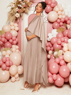 فستان ساتان ثابت للنساء الحوامل، فستان حوامل بسيط وأنيق - Pink&blue