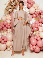 فستان ساتان ثابت للنساء الحوامل، فستان حوامل بسيط وأنيق - Pink&blue