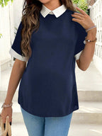 قميص نسائي متعدد الاستخدامات للحوامل بألوان مكعبات متنوعة وياقة مفتوحة وأكمام قصيرة فضفاض - Pink&blue