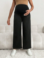 سراويل جينز سوداء فضفاضة للحوامل بنمط لاصق على الوسط - Pink&blue