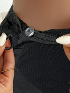 سراويل جينز سوداء فضفاضة للحوامل بنمط لاصق على الوسط - Pink&blue