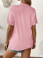 تي شيرت كاجوال بأكمام قصيرة رقبة دائرية فضفاض للحوامل به طبعة قلب - Pink&blue