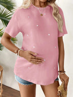 تي شيرت كاجوال بأكمام قصيرة رقبة دائرية فضفاض للحوامل به طبعة قلب - Pink&blue