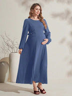 فستان حمل كاجوال أحمر مبسط مزين بكشكشة علي الأكمام وهامش التنورة - Pink&blue