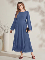 فستان حمل كاجوال أحمر مبسط مزين بكشكشة علي الأكمام وهامش التنورة - Pink&blue