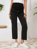 بنطلون جينز شريط خصر واسع حافة خام للأمومة - Pink&blue