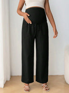 بنطال حمل أنيق مرتفع الخصر، مستقيم الساق، بخصر مرن قابل للتعديل وربطة أمامية - Pink&blue