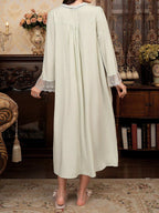 فستان نوم طويل نصف أزرار كبير الحجم مطرز بالشذرات مع ياقة على شكل حرف V للحمل لأوقات الراحة والإجازات - Pink&blue