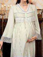 فستان نوم طويل نصف أزرار كبير الحجم مطرز بالشذرات مع ياقة على شكل حرف V للحمل لأوقات الراحة والإجازات - Pink&blue