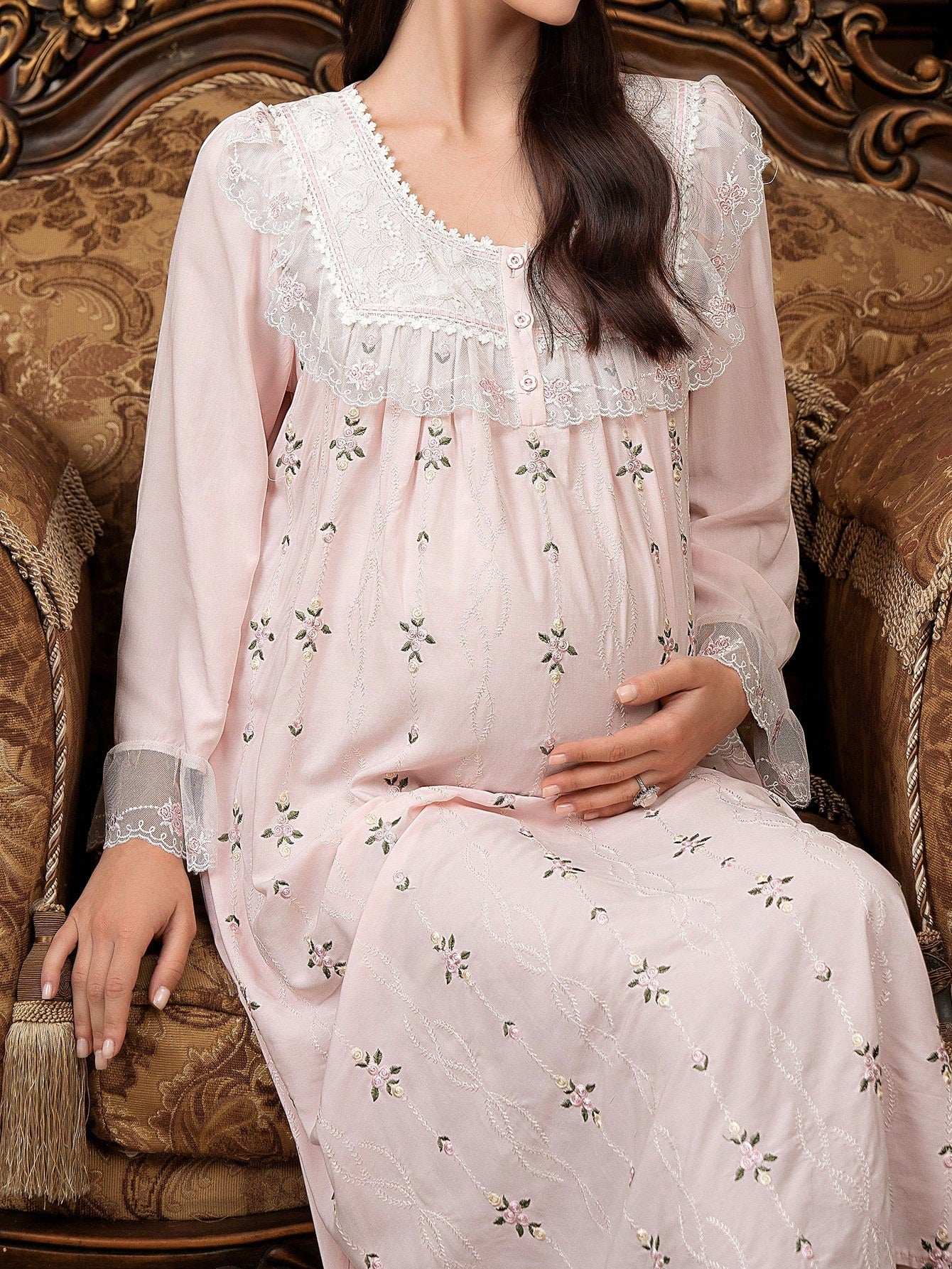 فستان ليلي أرملة طويل ضفيرة البارد تطريز قصري لأوقات الراحة، وفترة العطلات - Pink&blue