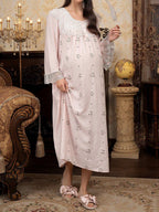 فستان ليلي أرملة طويل ضفيرة البارد تطريز قصري لأوقات الراحة، وفترة العطلات - Pink&blue