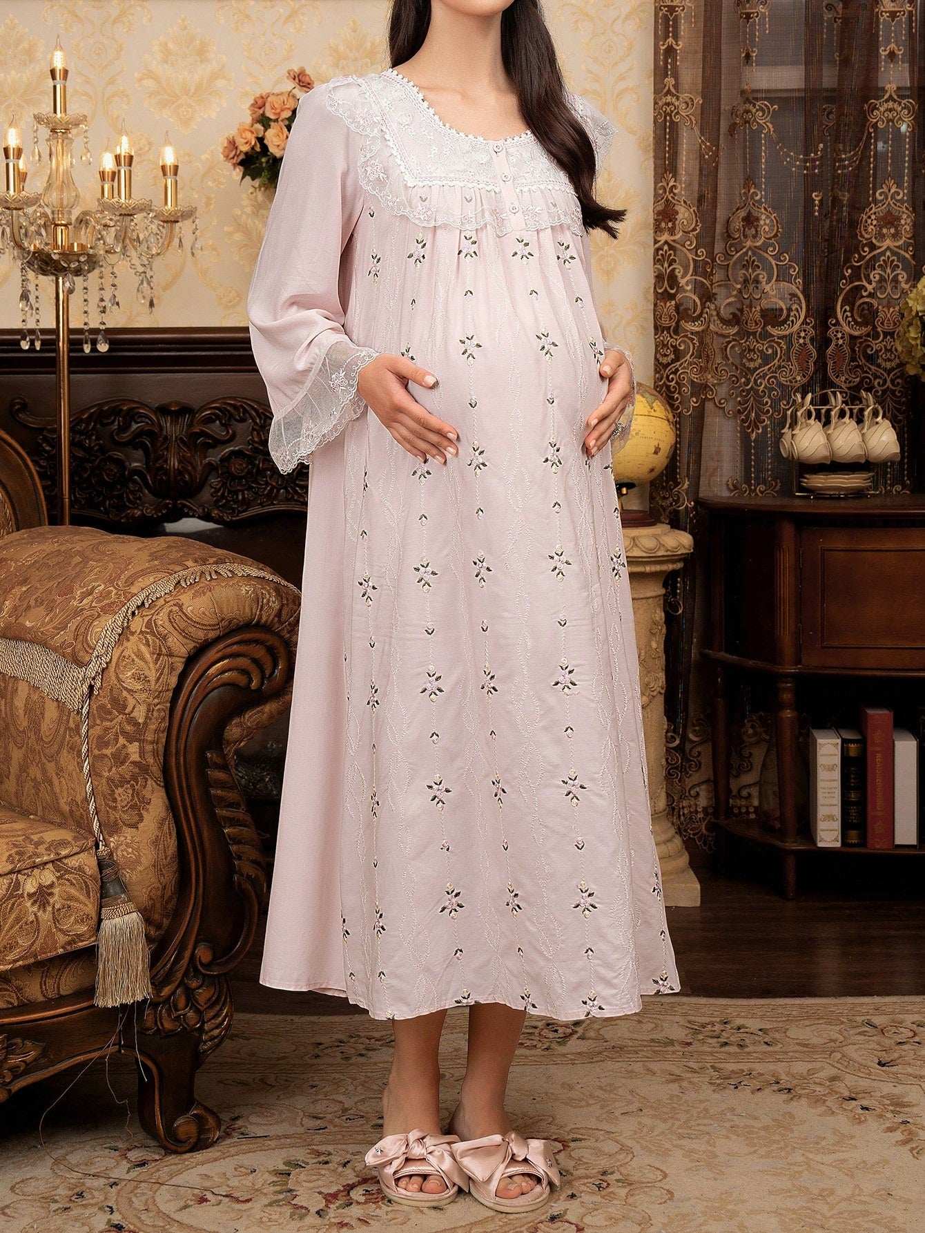 فستان ليلي أرملة طويل ضفيرة البارد تطريز قصري لأوقات الراحة، وفترة العطلات - Pink&blue