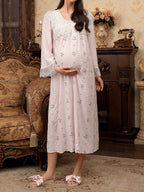 فستان ليلي أرملة طويل ضفيرة البارد تطريز قصري لأوقات الراحة، وفترة العطلات - Pink&blue