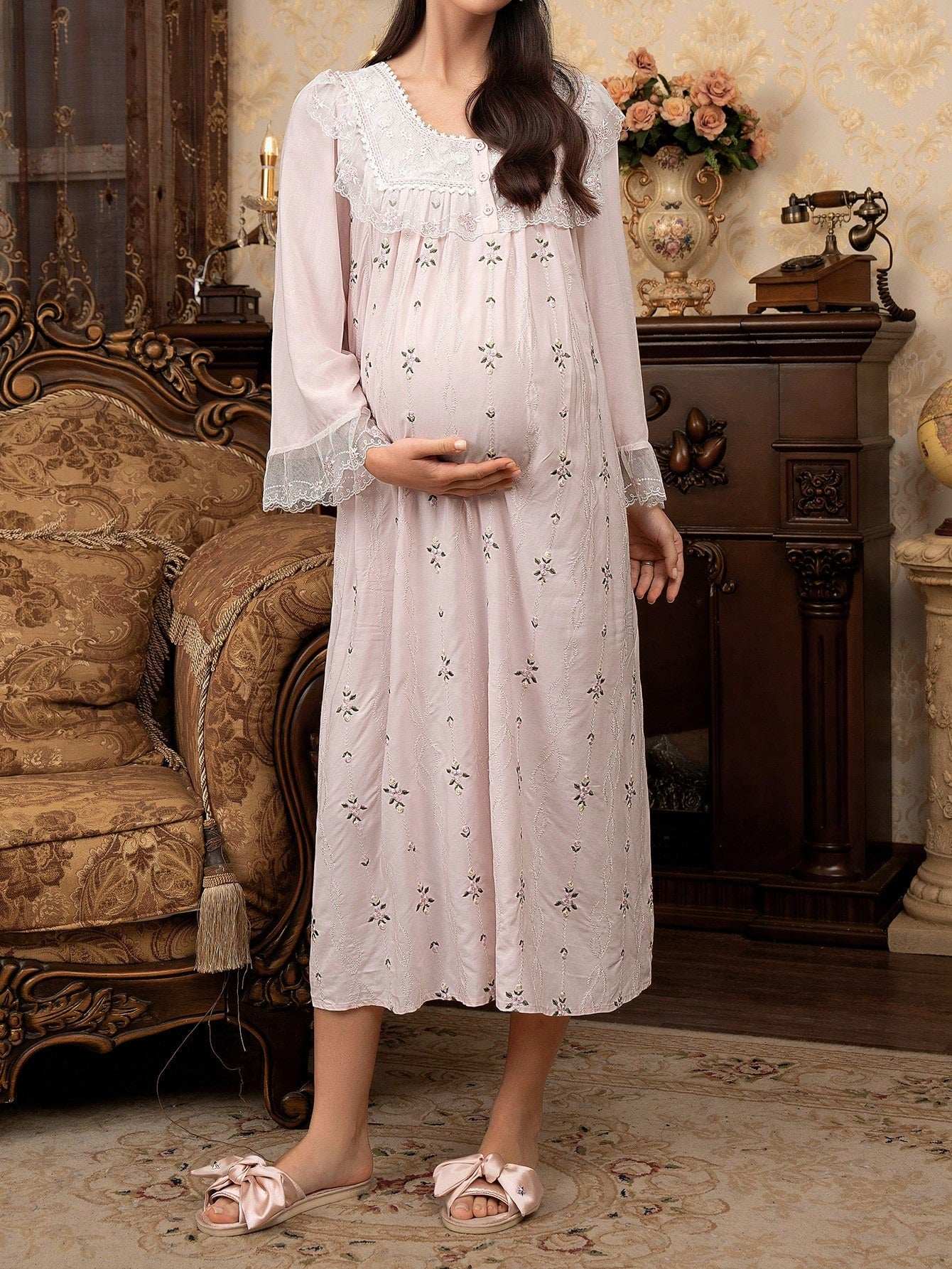 فستان ليلي أرملة طويل ضفيرة البارد تطريز قصري لأوقات الراحة، وفترة العطلات - Pink&blue