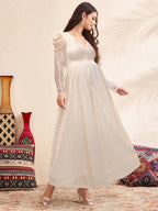 فستان أمومة بأكمام بنفاخة وياقة على شكل حرف V مزينة بالدانتيل، فستان نسائي أزرق، فستان للخريف/الخريف - Pink&blue