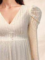 فستان أمومة بأكمام بنفاخة وياقة على شكل حرف V مزينة بالدانتيل، فستان نسائي أزرق، فستان للخريف/الخريف - Pink&blue