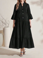 فستان أزرار فضفاض وطويل مخطط للحمل - Pink&blue