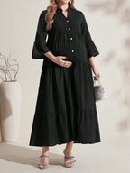 فستان أزرار فضفاض وطويل مخطط للحمل - Pink&blue