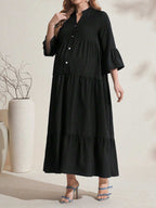 فستان أزرار فضفاض وطويل مخطط للحمل - Pink&blue