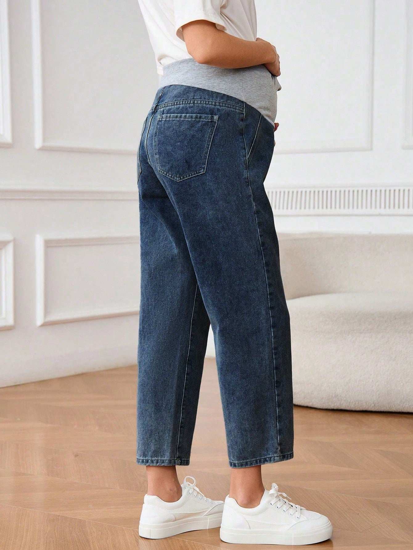 جينز للحوامل مع خصر قابل للتعديل، لاستخدام يومي عادي - Pink&blue