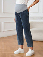 جينز للحوامل مع خصر قابل للتعديل، لاستخدام يومي عادي - Pink&blue