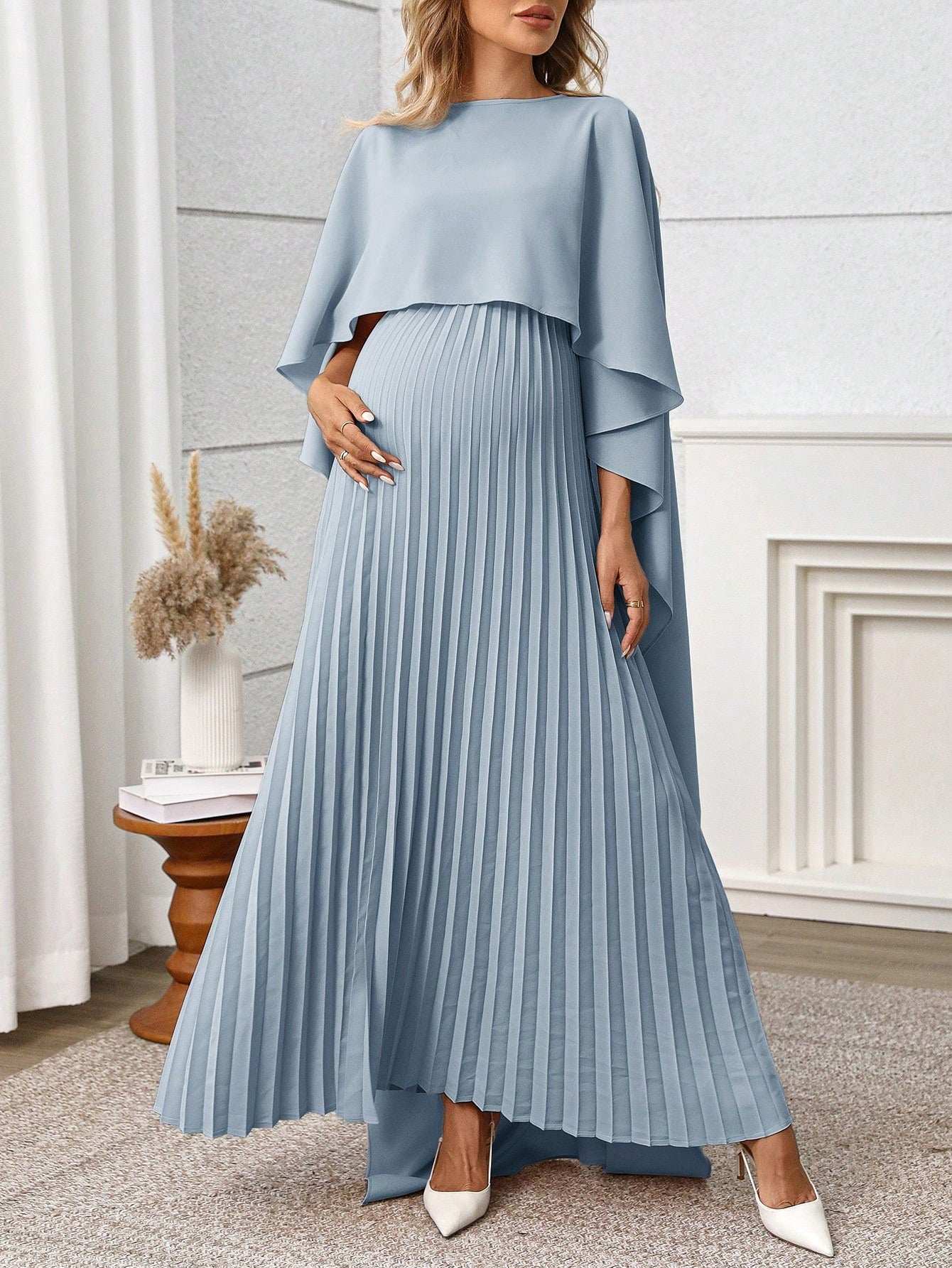 فستان سبونجو ثابت اللون أنيق بسيط وراحة للنساء الحوامل - Pink&blue