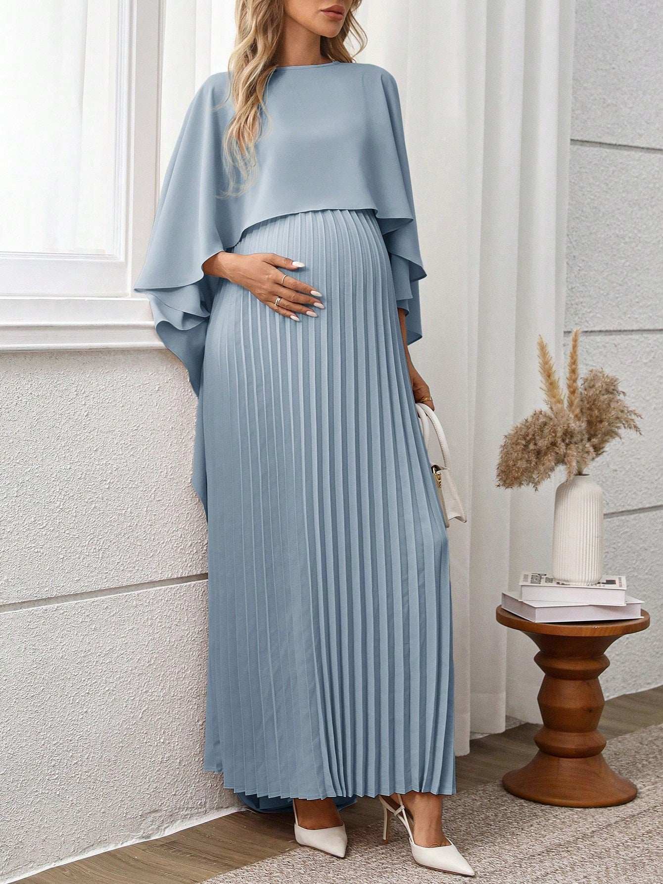 فستان سبونجو ثابت اللون أنيق بسيط وراحة للنساء الحوامل - Pink&blue