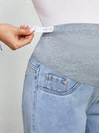 بنطلون جينز للحوامل، لون أحادي، موضة مناسبة للصيف - Pink&blue