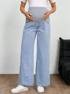 بنطلون جينز للحوامل، لون أحادي، موضة مناسبة للصيف - Pink&blue