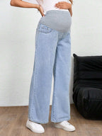 بنطلون جينز للحوامل، لون أحادي، موضة مناسبة للصيف - Pink&blue