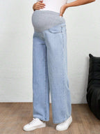 بنطلون جينز للحوامل، لون أحادي، موضة مناسبة للصيف - Pink&blue