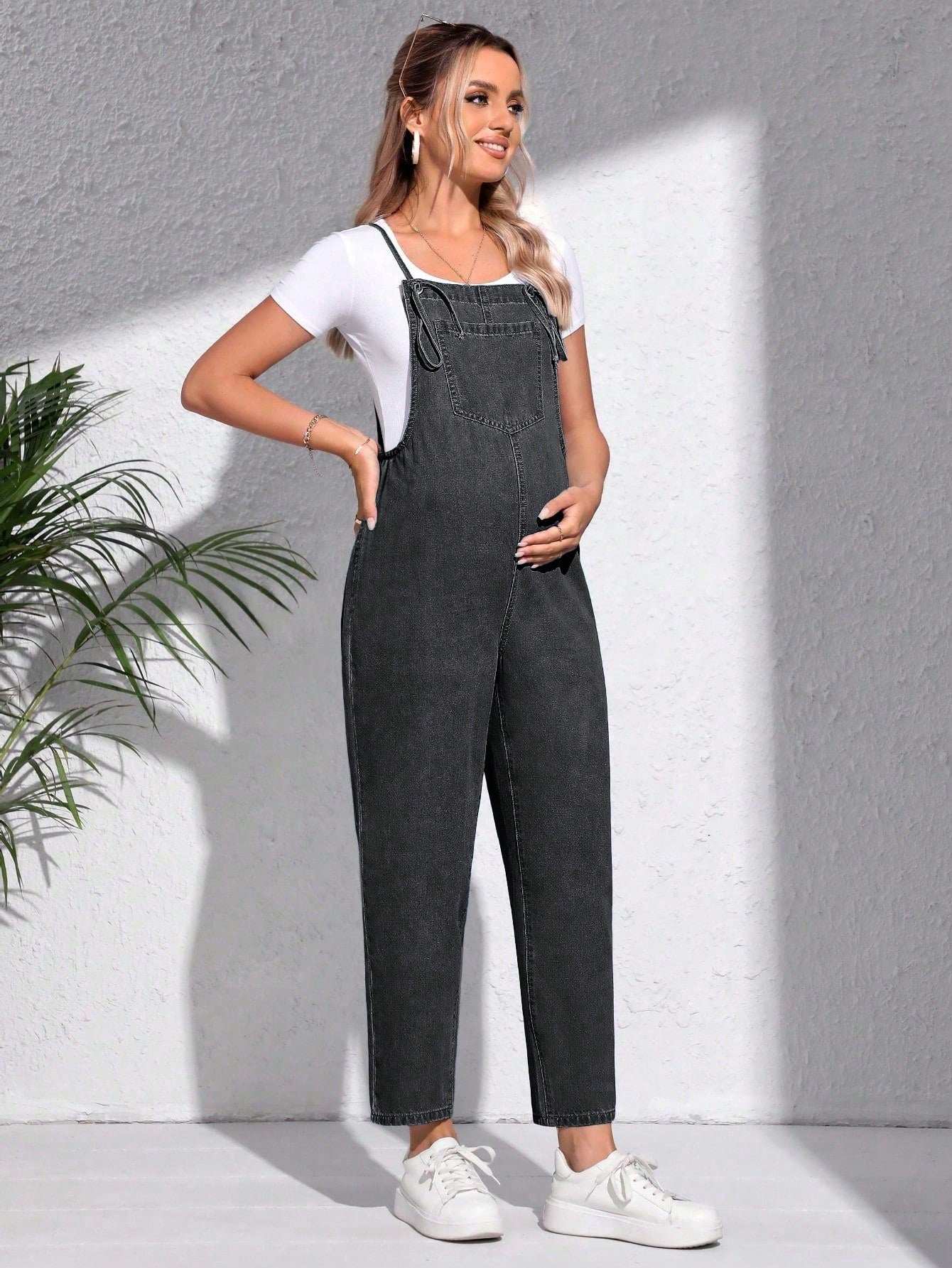 بذلة جينز كاجوال مغسولة للنساء الحوامل للصيف - Pink&blue