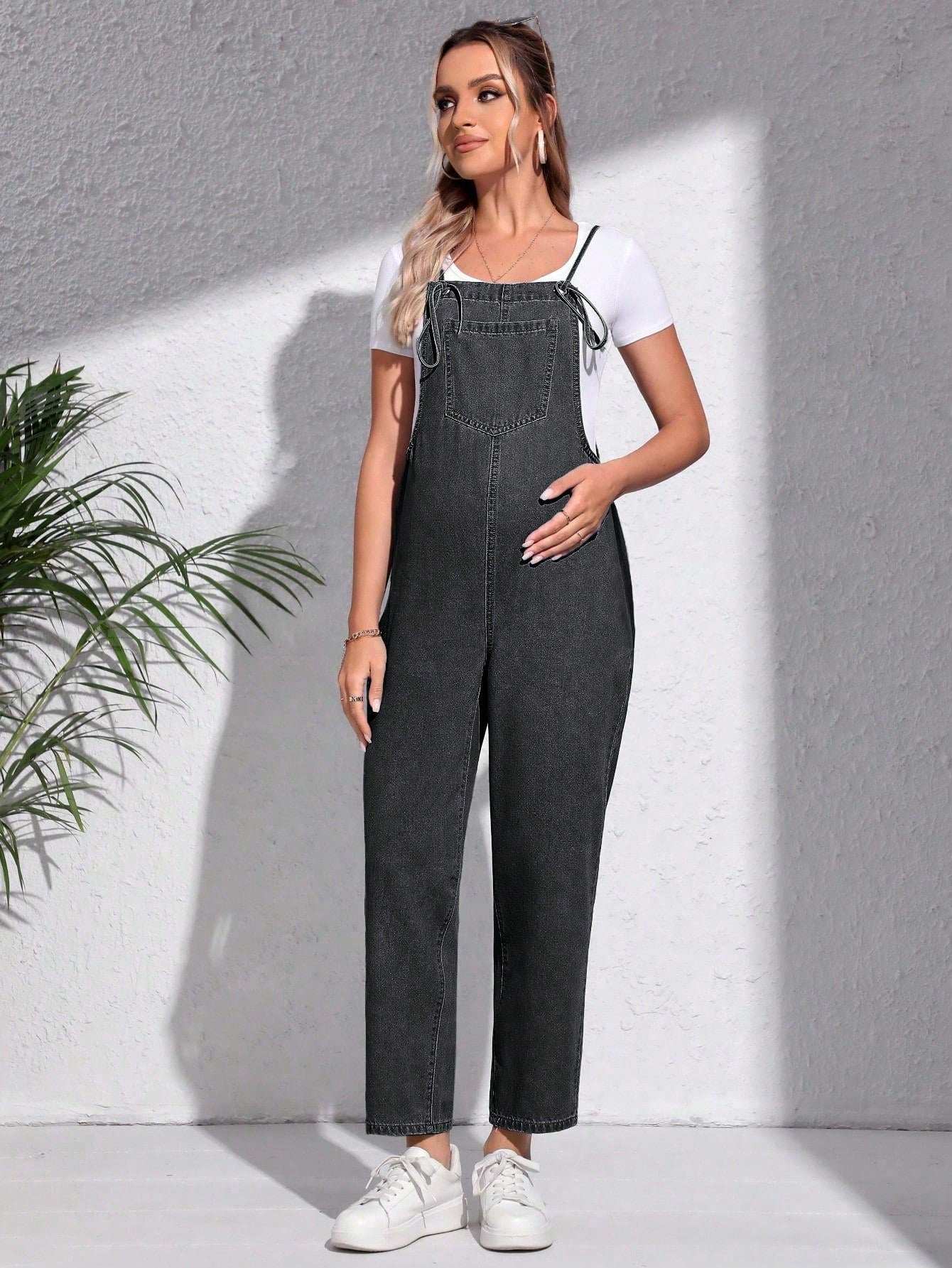 بذلة جينز كاجوال مغسولة للنساء الحوامل للصيف - Pink&blue