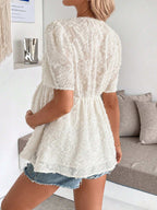 قميص مكسور قصير الأكمام به كشكشة في الذيل مزين بعقدة لحوامل - Pink&blue