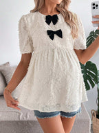 قميص مكسور قصير الأكمام به كشكشة في الذيل مزين بعقدة لحوامل - Pink&blue