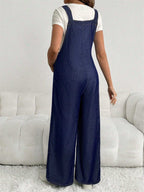 سروال جينز للحامل قابل للتعديل، سترة عادية فضفاضة واسعة الساق طويلة، لونها أزرق أزرق داكن - Pink&blue