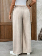 سراويل أمومة سائب فضفاض ذات ساقين واسعين بلون أحادي مع جيوب مائلة ، متعدد الاستخدامات - Pink&blue