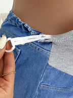 بنطلون جينز للحوامل قصير باذنجاني فضفاض مع خصر رمادي - Pink&blue