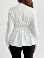 بلوزة كاجوال نساء حوامل فضفاضة القصة لون أحادي مطوية على الكتف بأكمام طويلة - Pink&blue