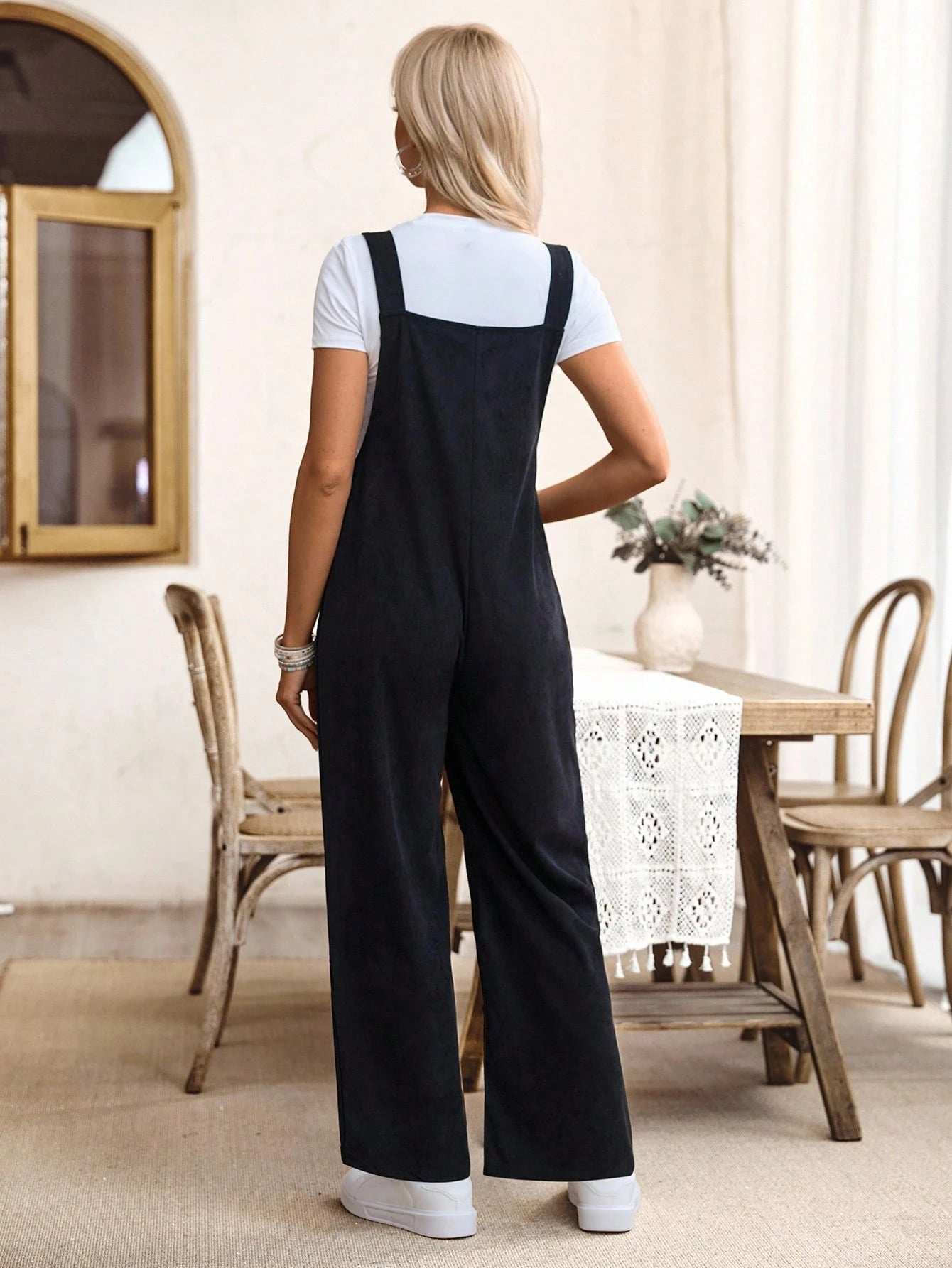 جمبسوت أنيقة للحامل بلون سادة مع جيوب وأربطة قابلة للتعديل - Pink&blue