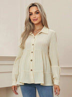 قميص حمل كاجوال بأكمام طويلة وذيل مكشكش بلون واحد - Pink&blue