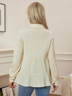 قميص حمل كاجوال بأكمام طويلة وذيل مكشكش بلون واحد - Pink&blue