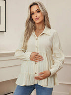 قميص حمل كاجوال بأكمام طويلة وذيل مكشكش بلون واحد - Pink&blue