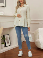 قميص حمل كاجوال بأكمام طويلة وذيل مكشكش بلون واحد - Pink&blue