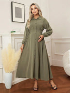 فستان حمل مع طوق، جيوب، أكمام طويلة، خصر مطاطي، مناسب للتنقل واللبس اليومي - Pink&blue