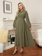 فستان حمل مع طوق، جيوب، أكمام طويلة، خصر مطاطي، مناسب للتنقل واللبس اليومي - Pink&blue