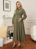 فستان حمل مع طوق، جيوب، أكمام طويلة، خصر مطاطي، مناسب للتنقل واللبس اليومي - Pink&blue