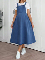 ملابس نسائية كاجوال للخريف والعودة إلى المدرسة والعودة إلى المنزل وعيد الهالوين وعيد الميلاد وطراز Y2K، أنيقة وعملية للسيدات، طراز ريفي وعتيق، متواضع وأنيق للعمل، ملابس للمعلمات للكنيسة والشارع، فستان جينز أزرق كاجوال - Pink&blue